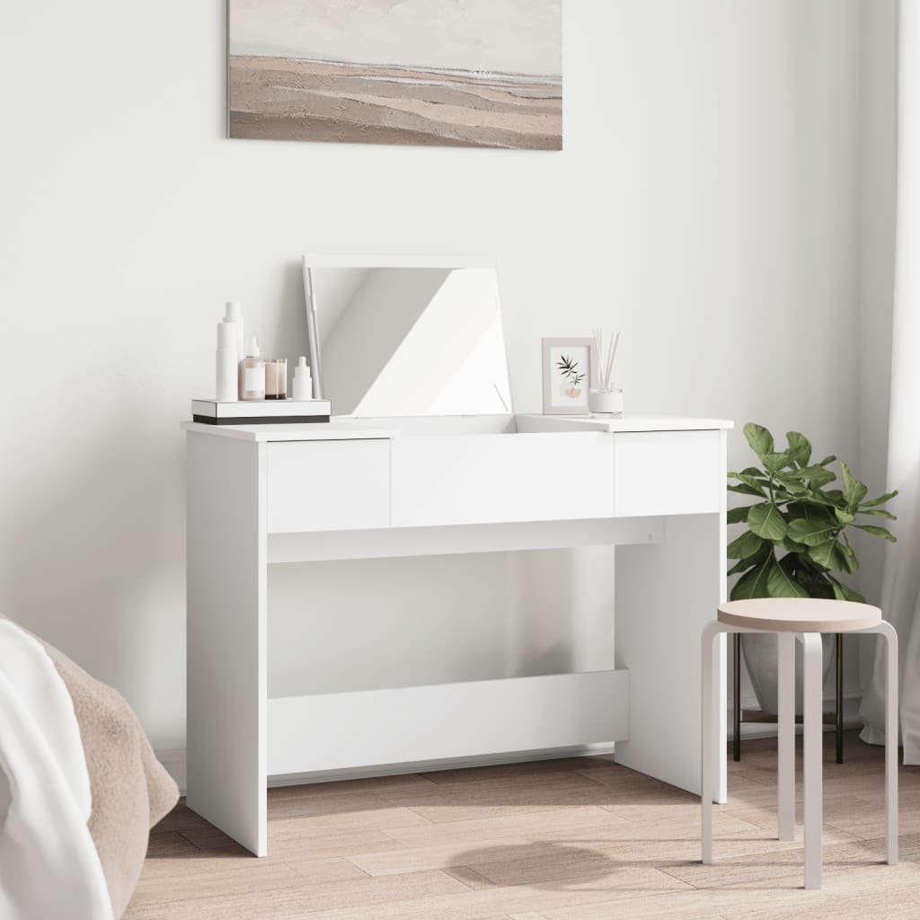 Modern Wooden Dressing Table Makeup Vanity Desk With Drawers & Pull Up Mirror