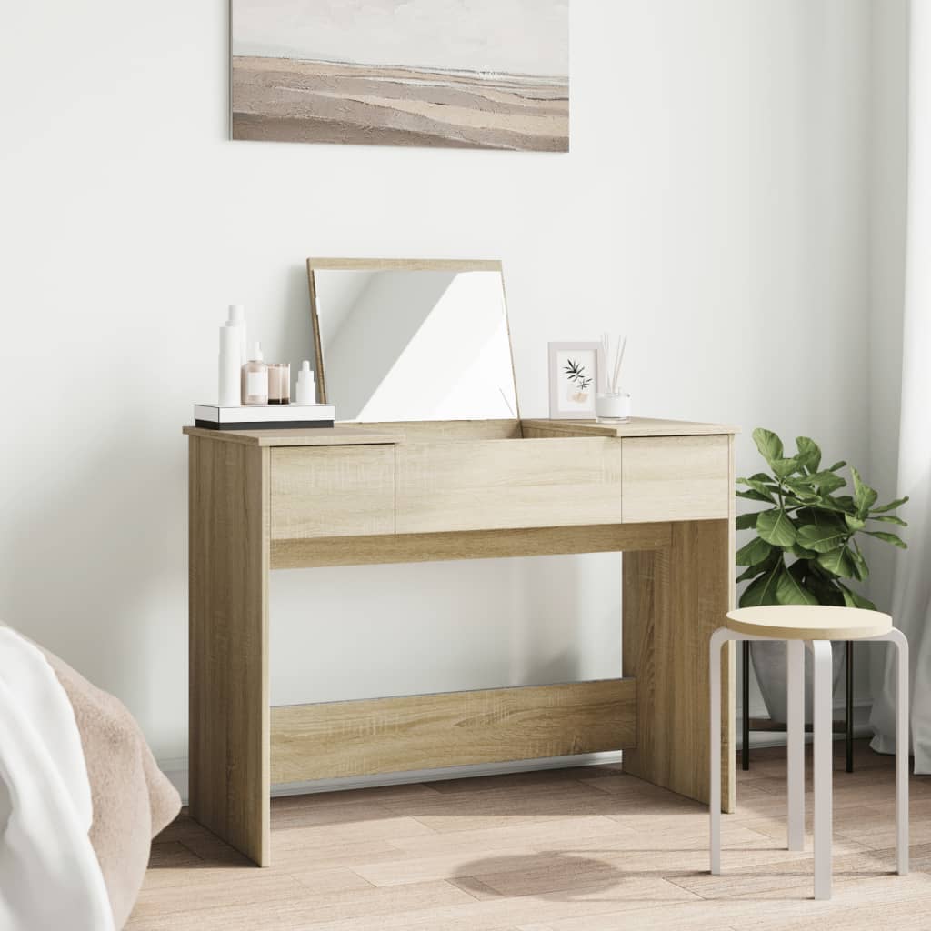 Modern Wooden Dressing Table Makeup Vanity Desk With Drawers & Pull Up Mirror