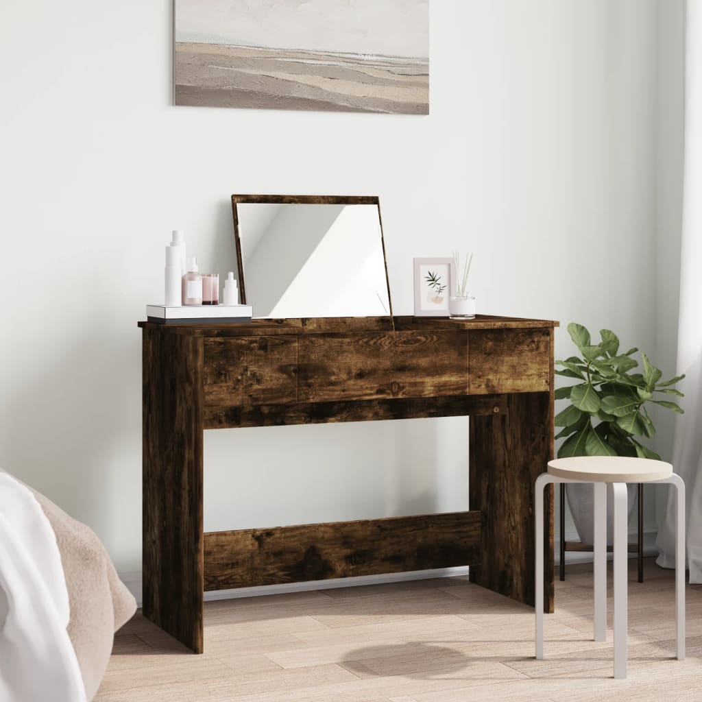 Modern Wooden Dressing Table Makeup Vanity Desk With Drawers & Pull Up Mirror