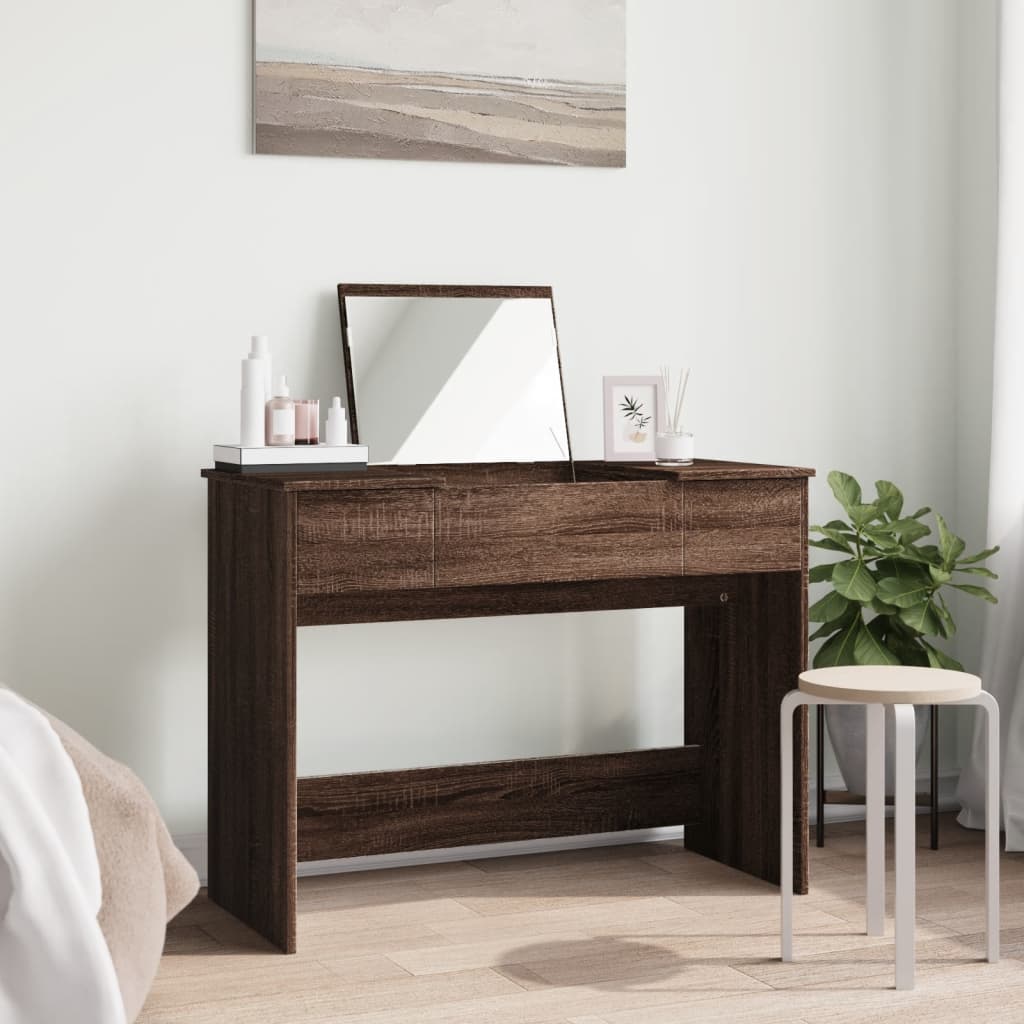 Modern Wooden Dressing Table Makeup Vanity Desk With Drawers & Pull Up Mirror