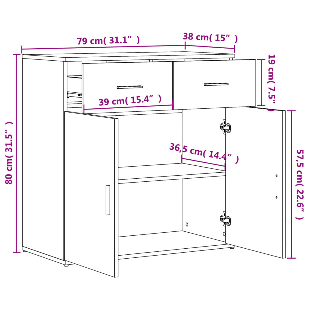 Sideboards 2 pcs White 79x38x80 cm Engineered Wood