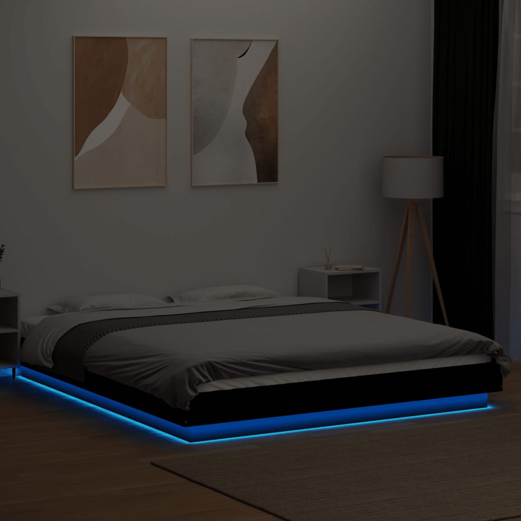 Modern Wooden King Size 150cm Bed Frame Base With LED Lights Wood Beds