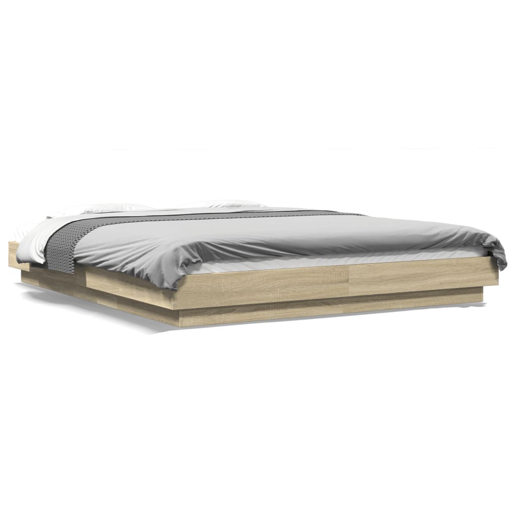Modern Wooden King Size 150cm Bed Frame Base With LED Lights Wood Beds