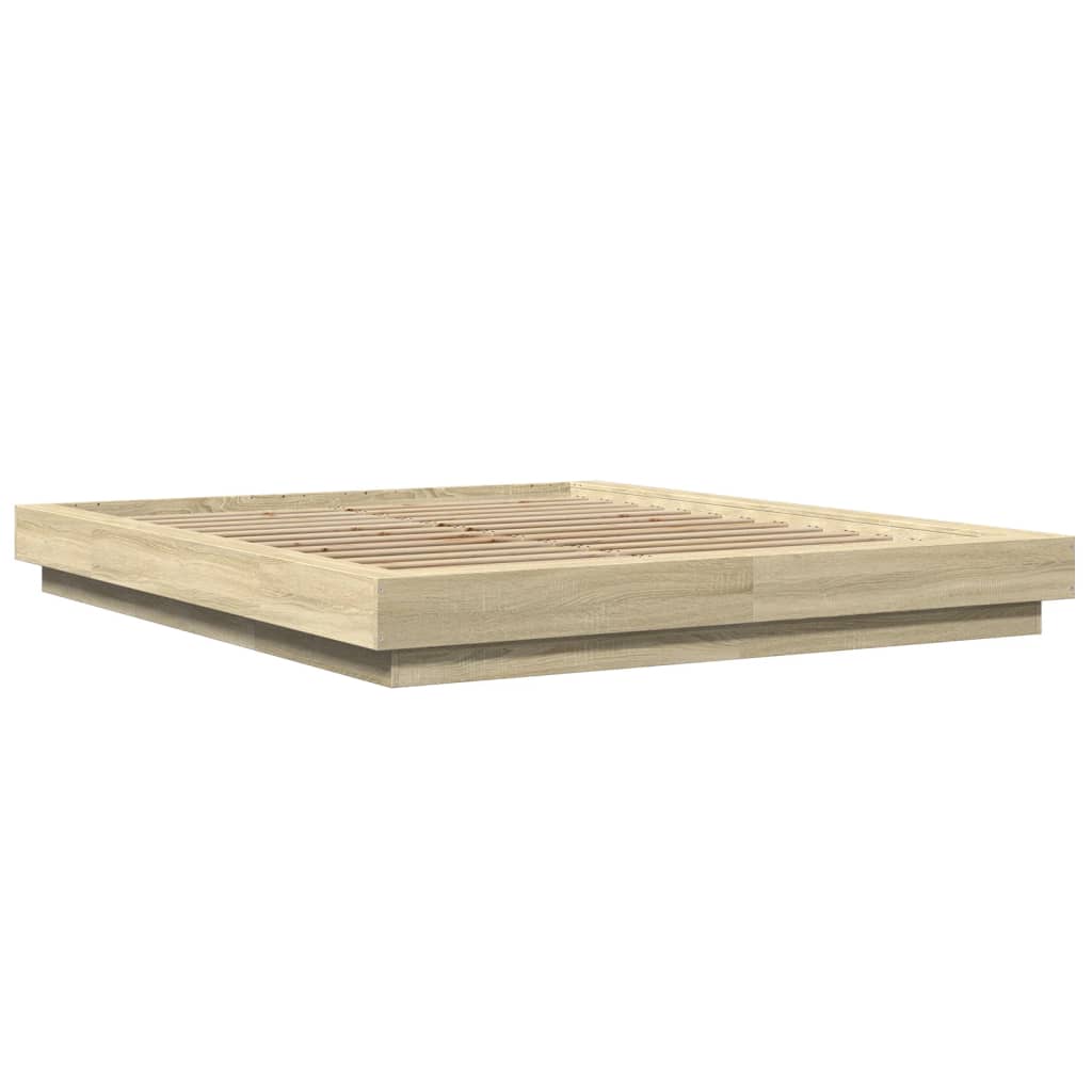Modern Wooden King Size 150cm Bed Frame Base With LED Lights Wood Beds