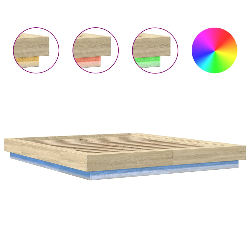 Modern Wooden King Size 150cm Bed Frame Base With LED Lights Wood Beds