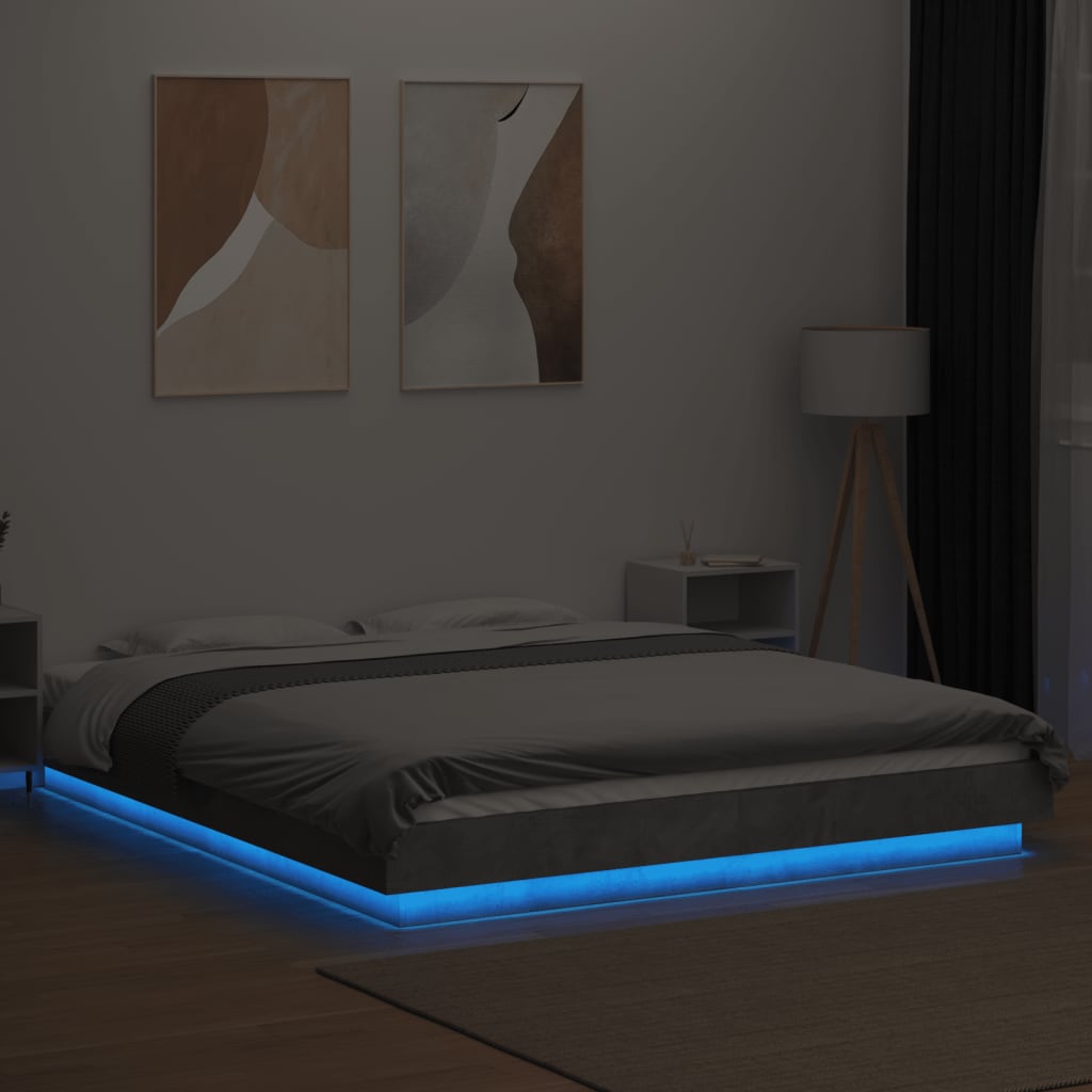 Modern Wooden King Size 150cm Bed Frame Base With LED Lights Wood Beds