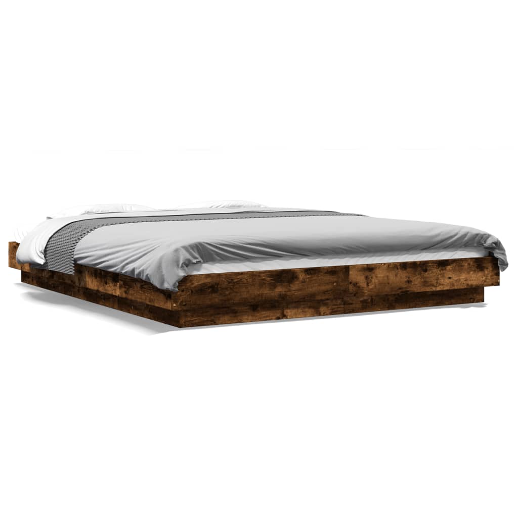 Modern Wooden King Size 150cm Bed Frame Base With LED Lights Wood Beds
