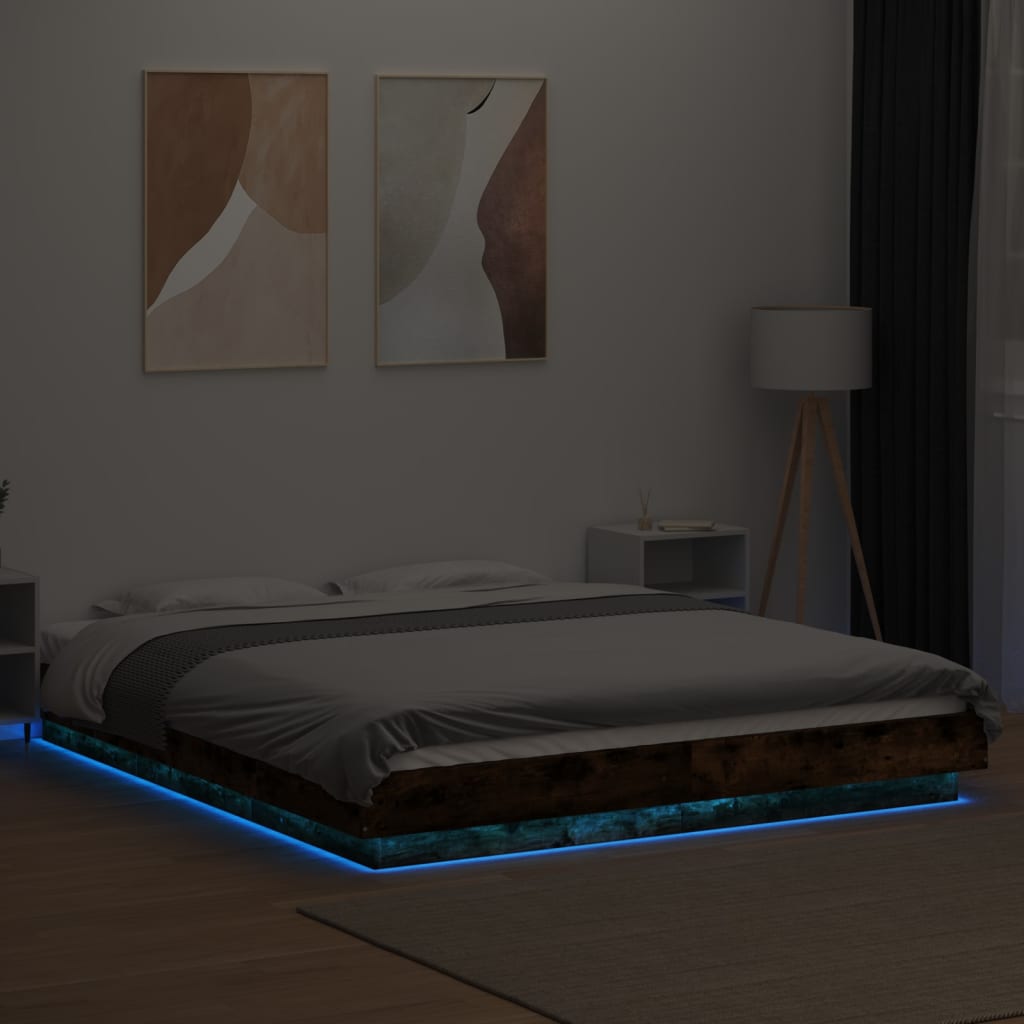 Modern Wooden King Size 150cm Bed Frame Base With LED Lights Wood Beds