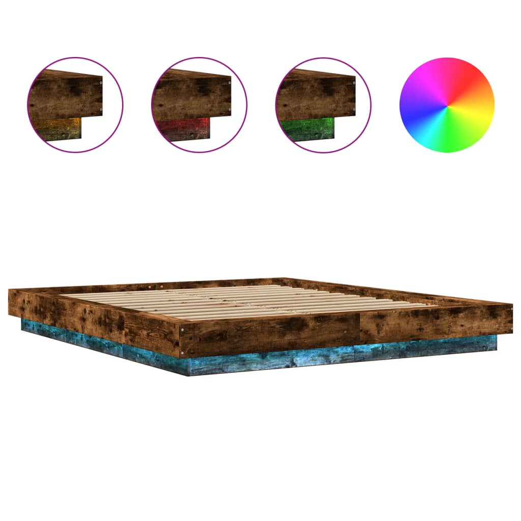 Modern Wooden King Size 150cm Bed Frame Base With LED Lights Wood Beds