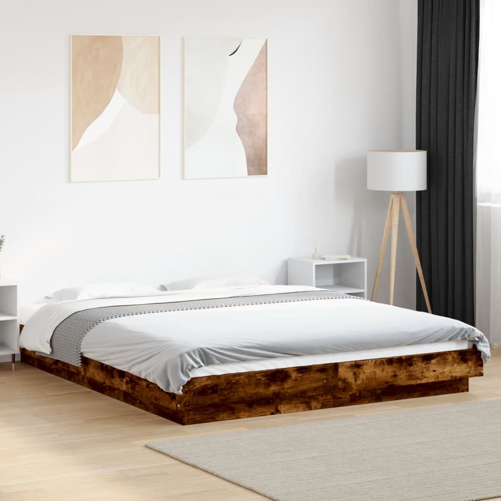 Modern Wooden King Size 150cm Bed Frame Base With LED Lights Wood Beds