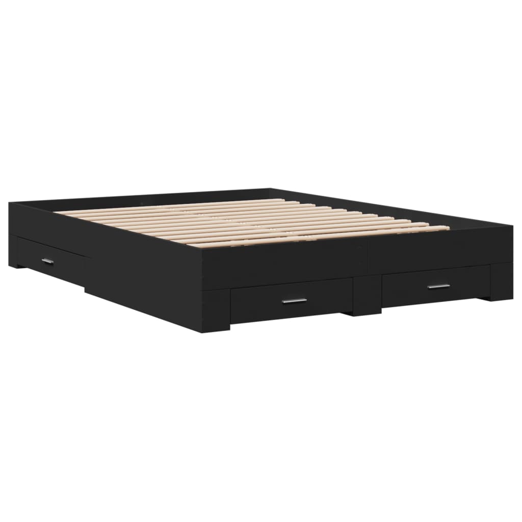 Modern Wooden Queen Size 160cm Bed Frame Base With Storage Drawers Wood Beds