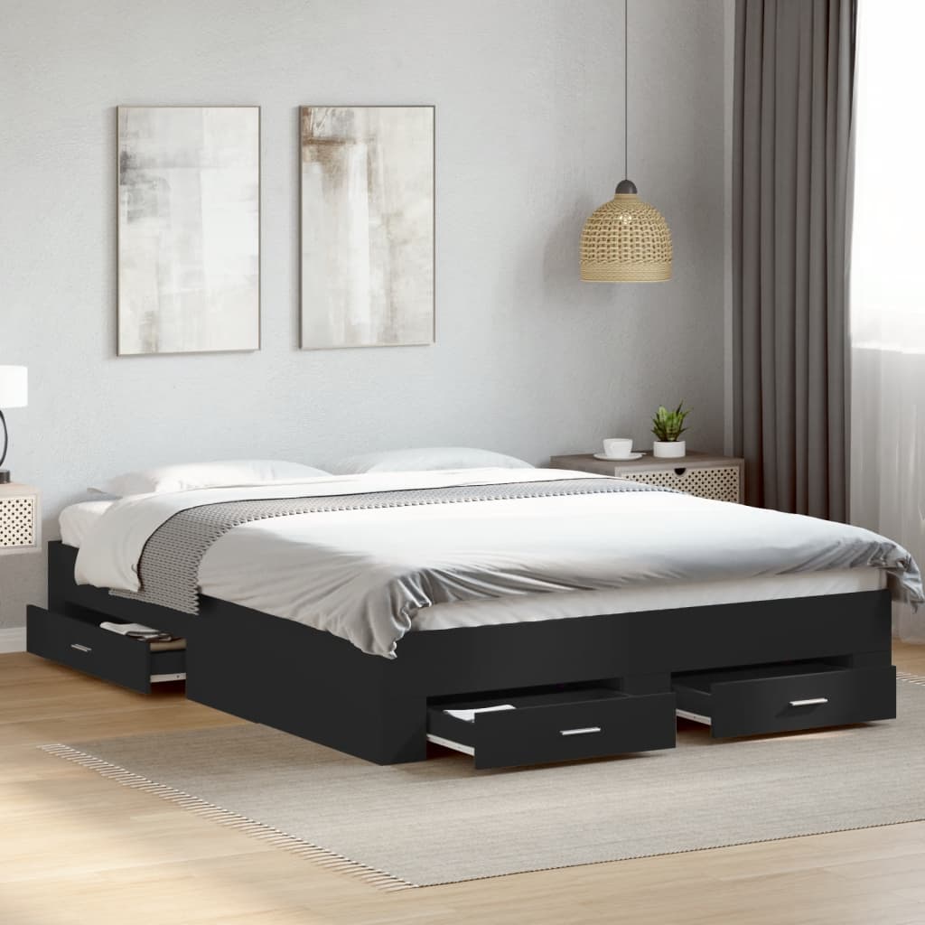 Modern Wooden Queen Size 160cm Bed Frame Base With Storage Drawers Wood Beds