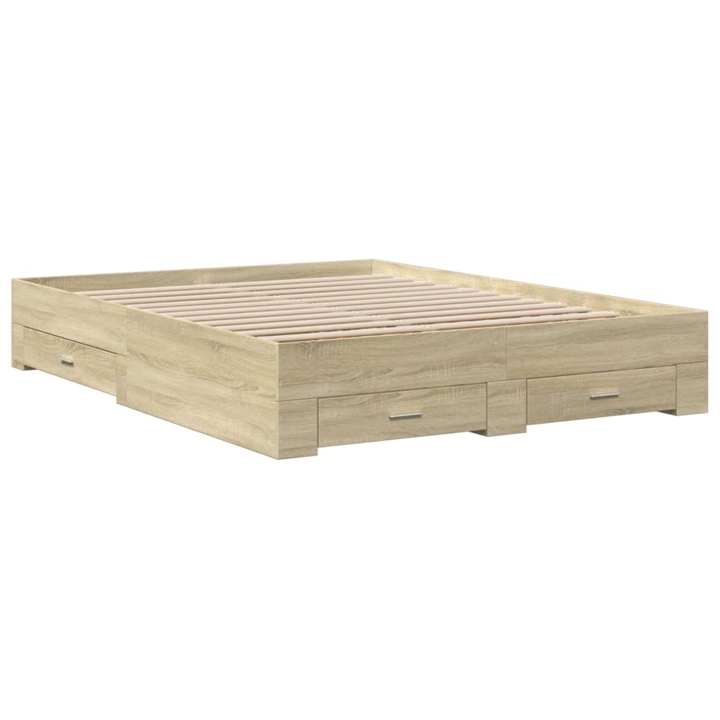 Modern Wooden Queen Size 160cm Bed Frame Base With Storage Drawers Wood Beds