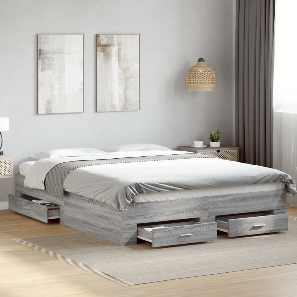 Modern Wooden Queen Size 160cm Bed Frame Base With Storage Drawers Wood Beds