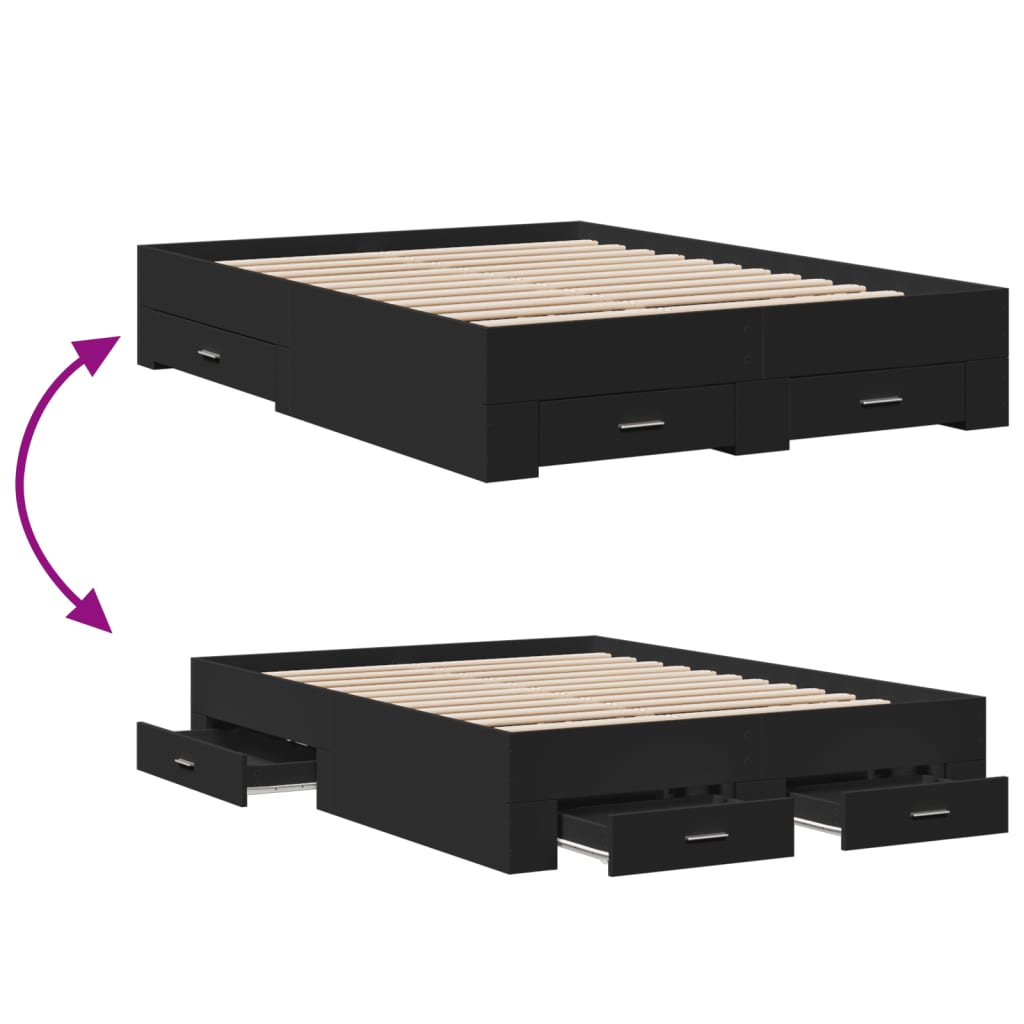 Modern Wooden Double Size 135cm Bed Frame Base With Storage Drawers Wood Beds