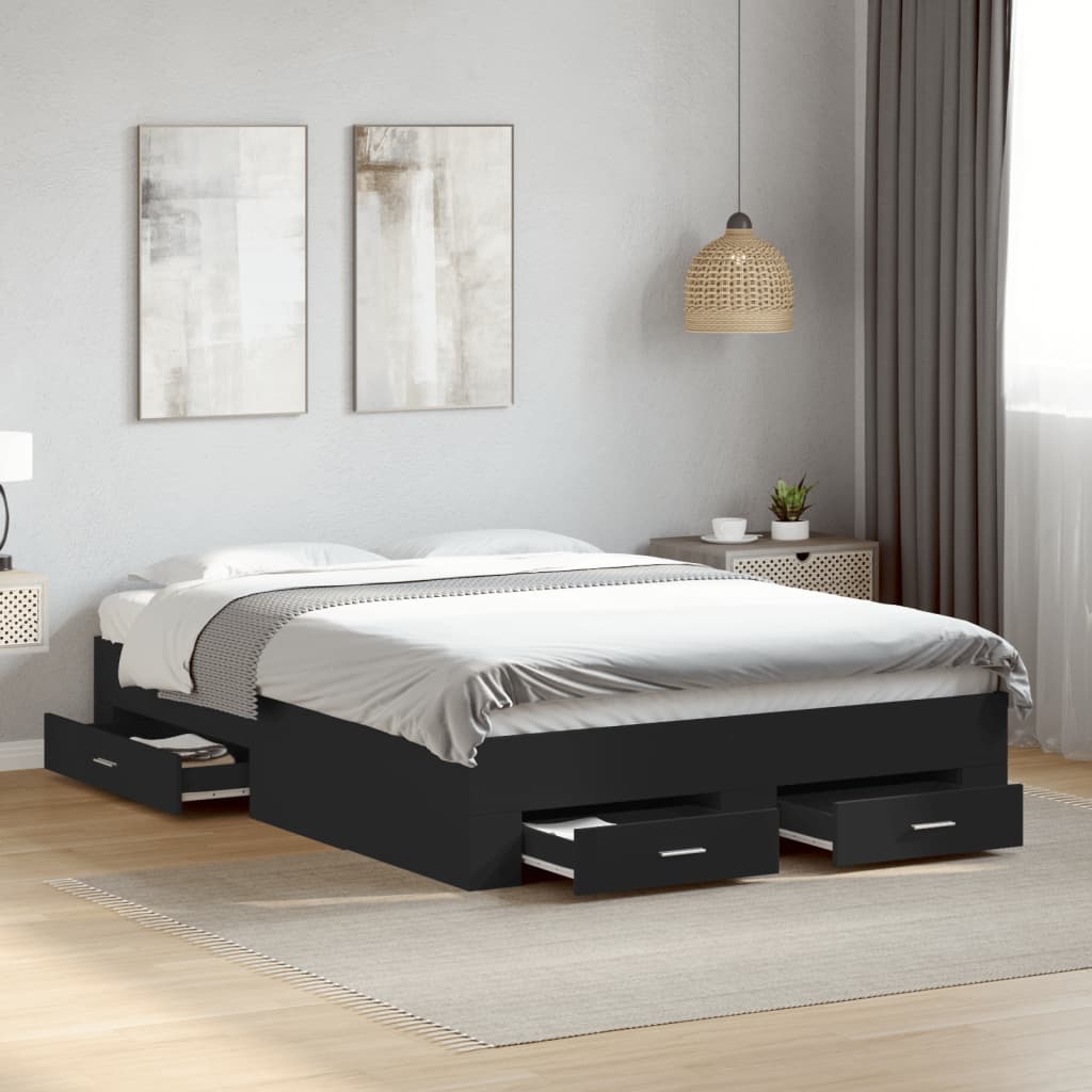 Modern Wooden Double Size 135cm Bed Frame Base With Storage Drawers Wood Beds