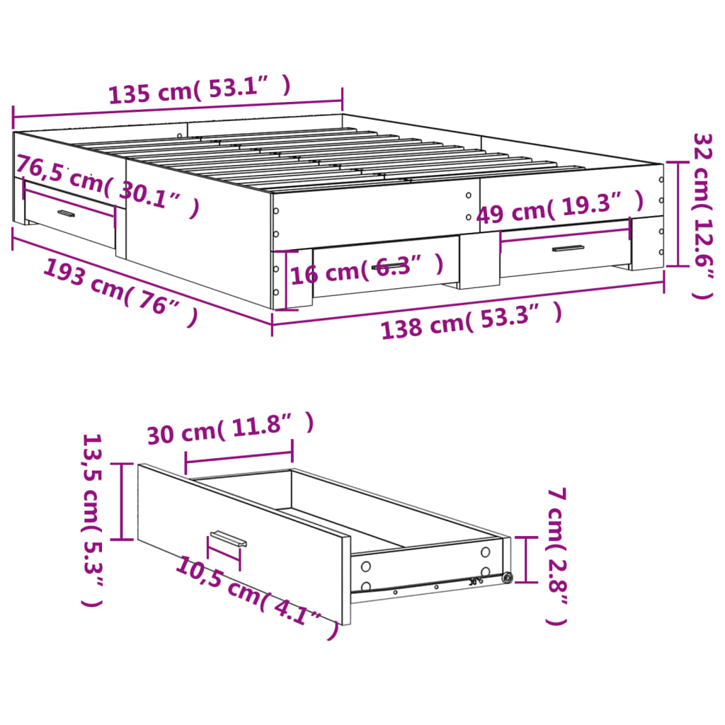 Modern Wooden Double Size 135cm Bed Frame Base With Storage Drawers Wood Beds