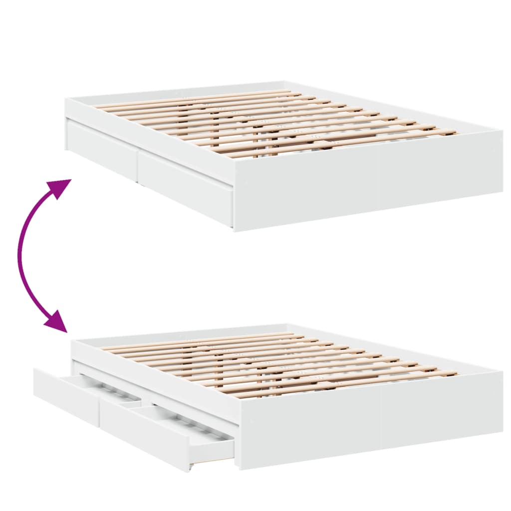 Bed Frame with Drawers without Mattress White 120x190 cm Small Double