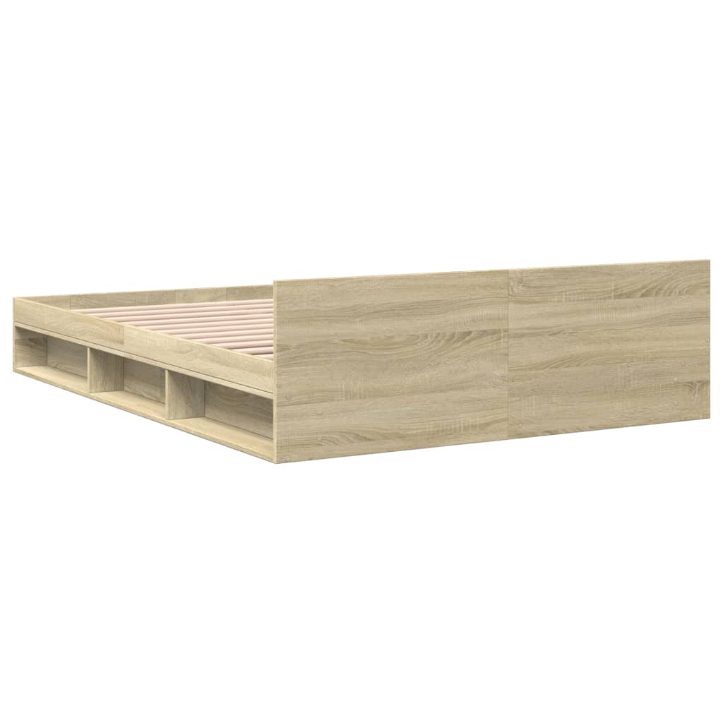 Modern Wooden Double Size 135cm Bed Frame Base With Open Storage & Drawers Wood