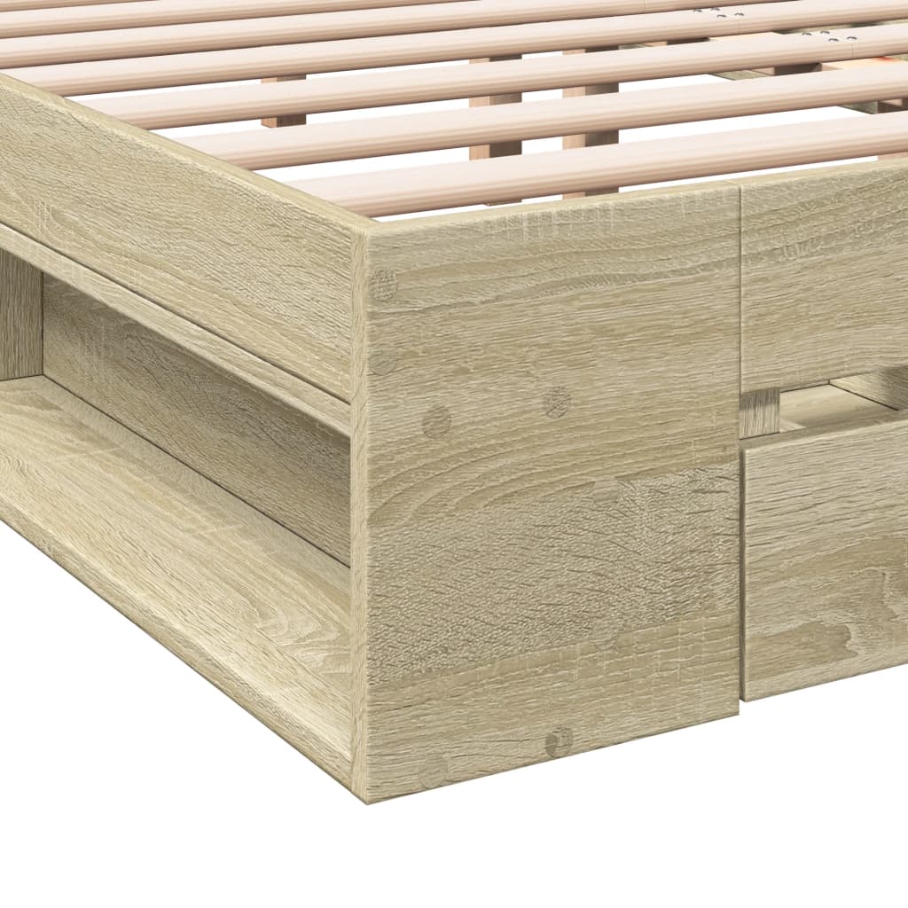 Modern Wooden Double Size 135cm Bed Frame Base With Open Storage & Drawers Wood