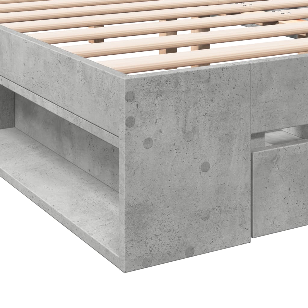 Modern Wooden Double Size 135cm Bed Frame Base With Open Storage & Drawers Wood