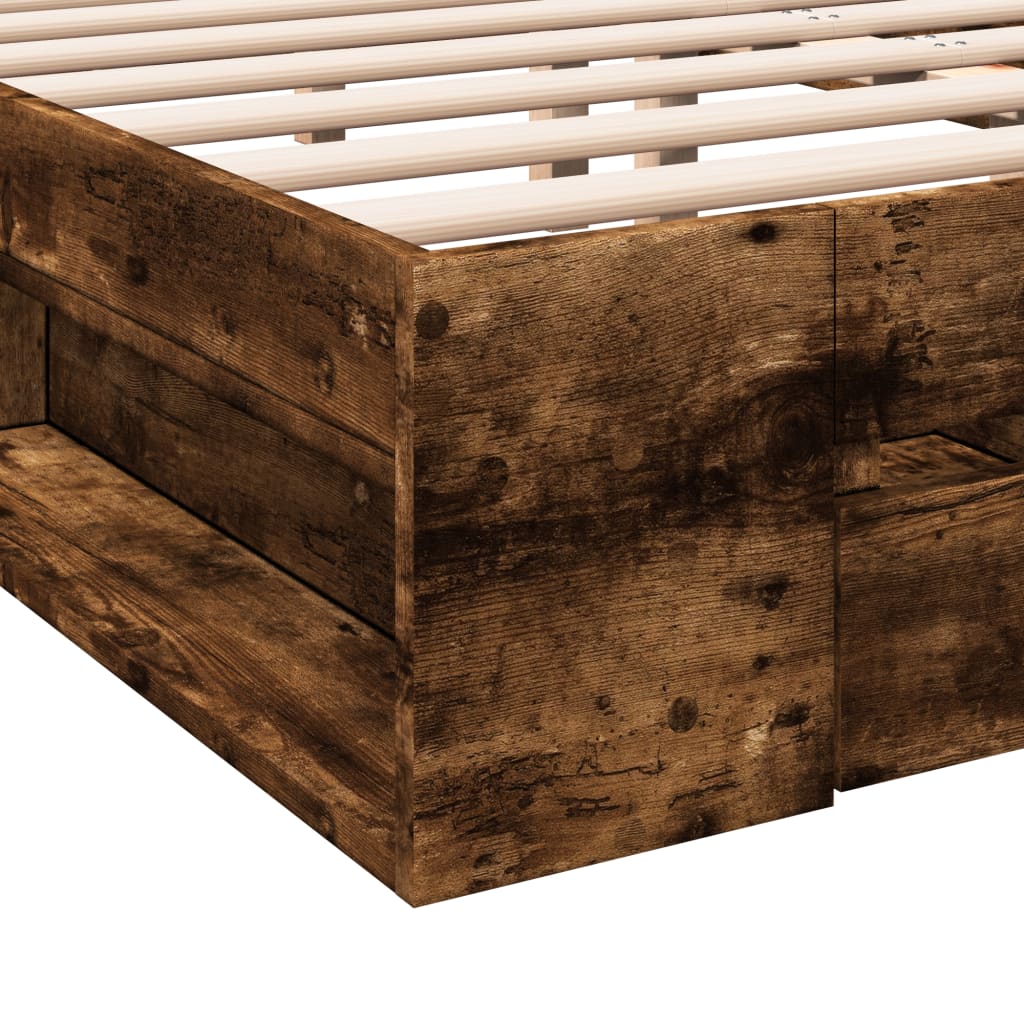 Modern Wooden Double Size 135cm Bed Frame Base With Open Storage & Drawers Wood