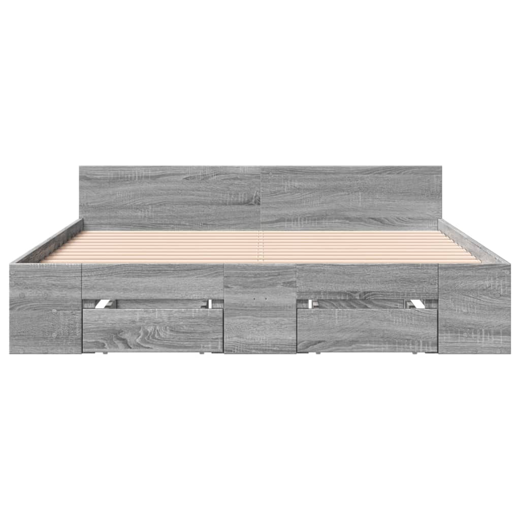 Modern Wooden Double Size 135cm Bed Frame Base With Open Storage & Drawers Wood