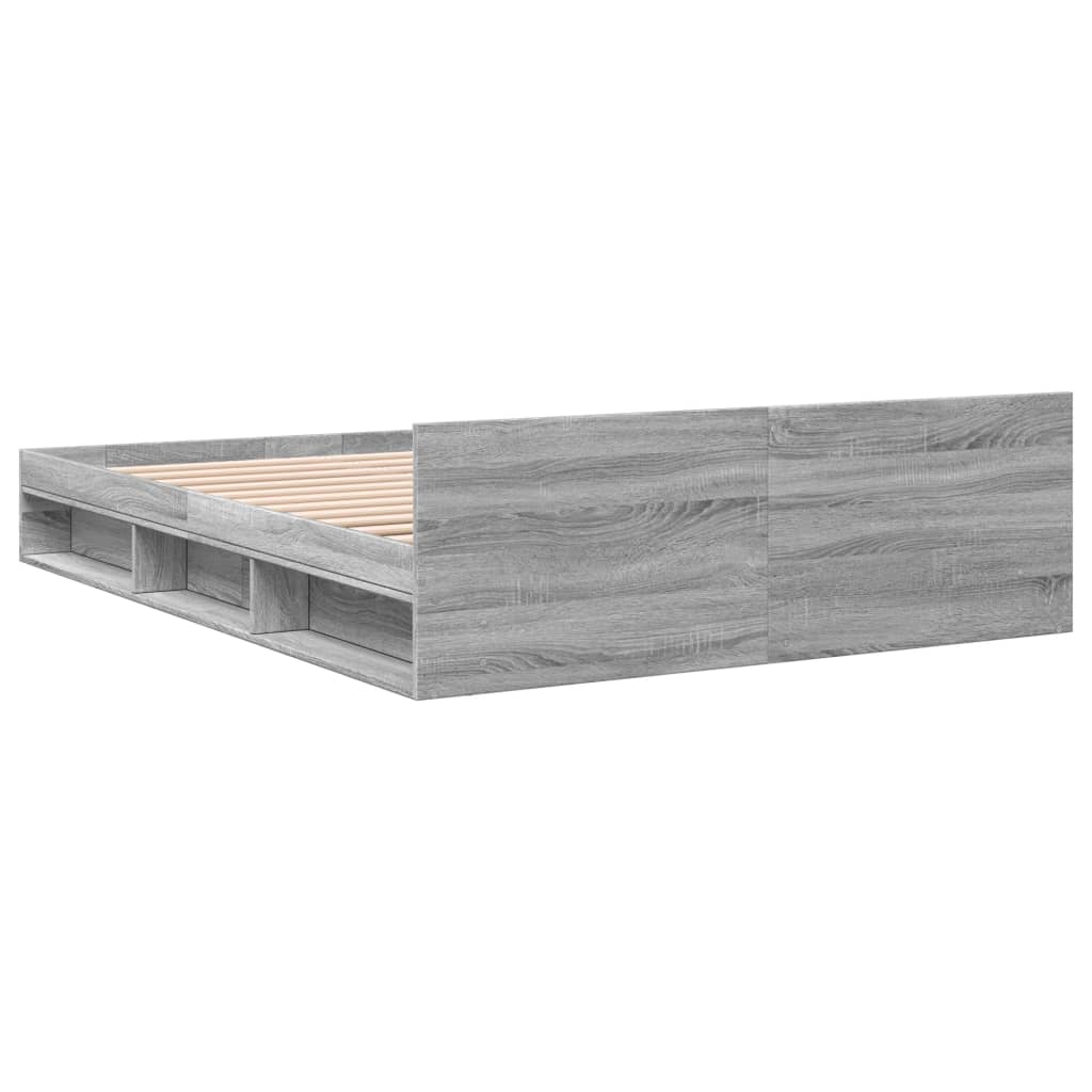 Modern Wooden Double Size 135cm Bed Frame Base With Open Storage & Drawers Wood