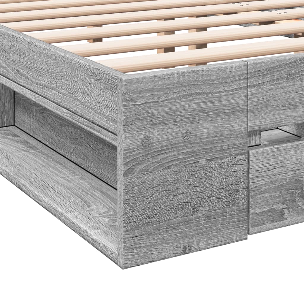 Modern Wooden Double Size 135cm Bed Frame Base With Open Storage & Drawers Wood