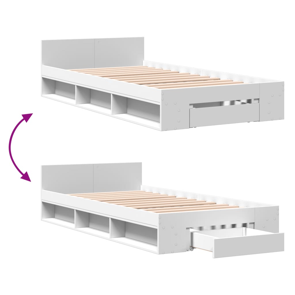 Modern Wooden Single Size 90cm Bed Frame Base With Under Storage Space & Drawer