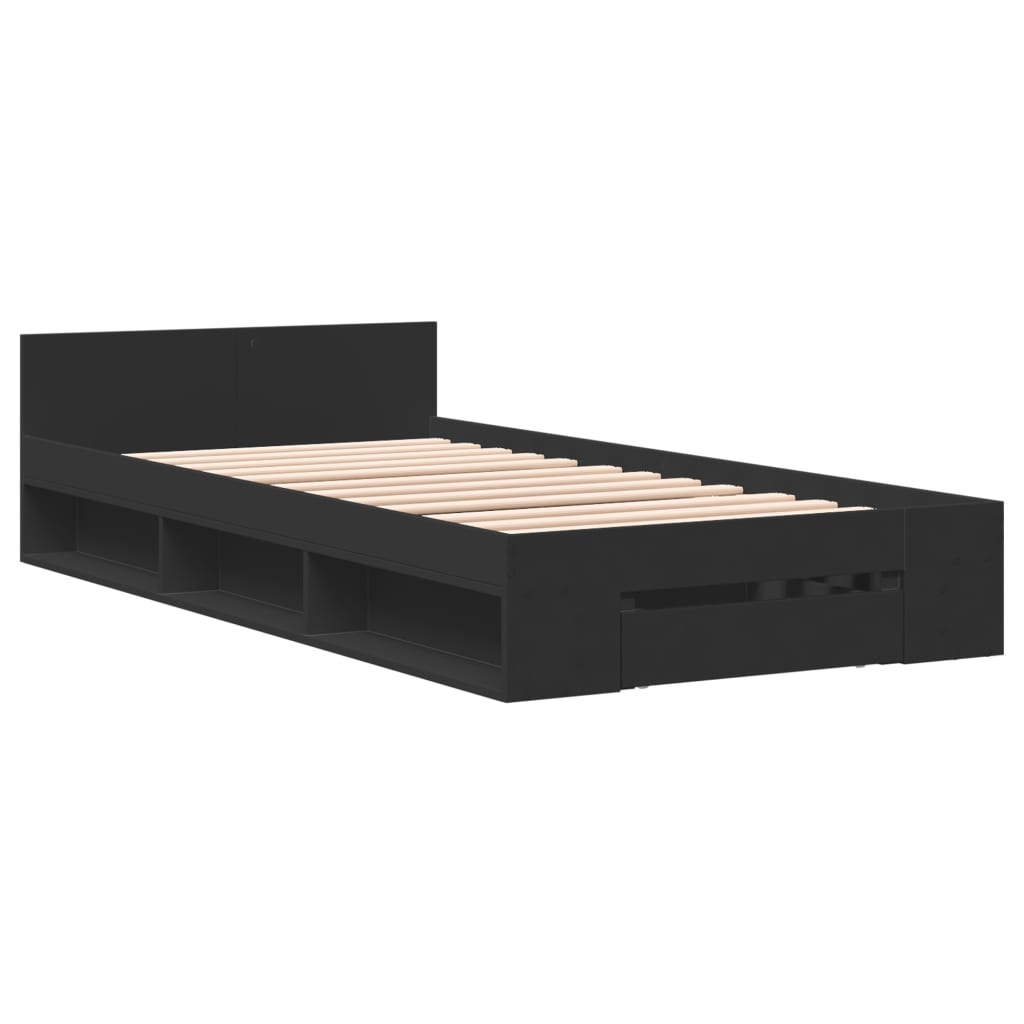 Modern Wooden Single Size 90cm Bed Frame Base With Under Storage Space & Drawer