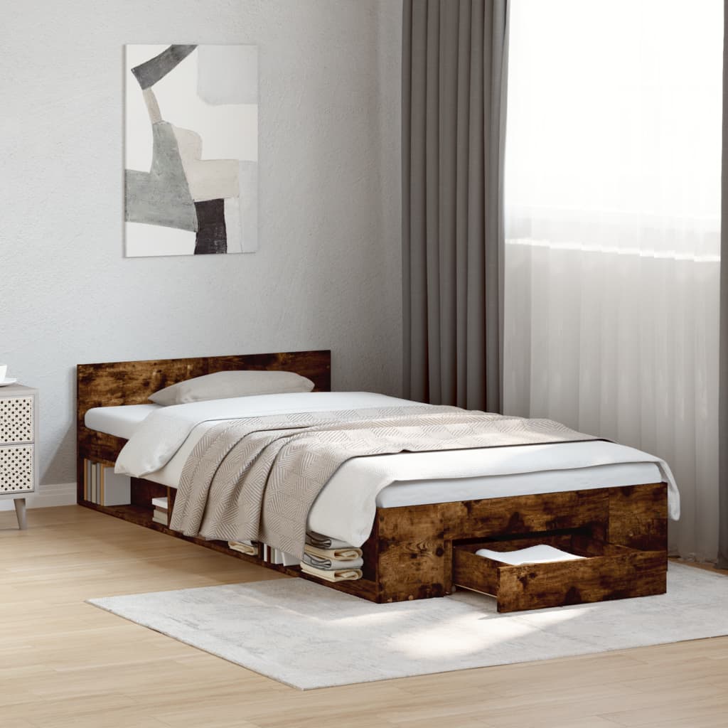 Modern Wooden Single Size 90cm Bed Frame Base With Under Storage Space & Drawer
