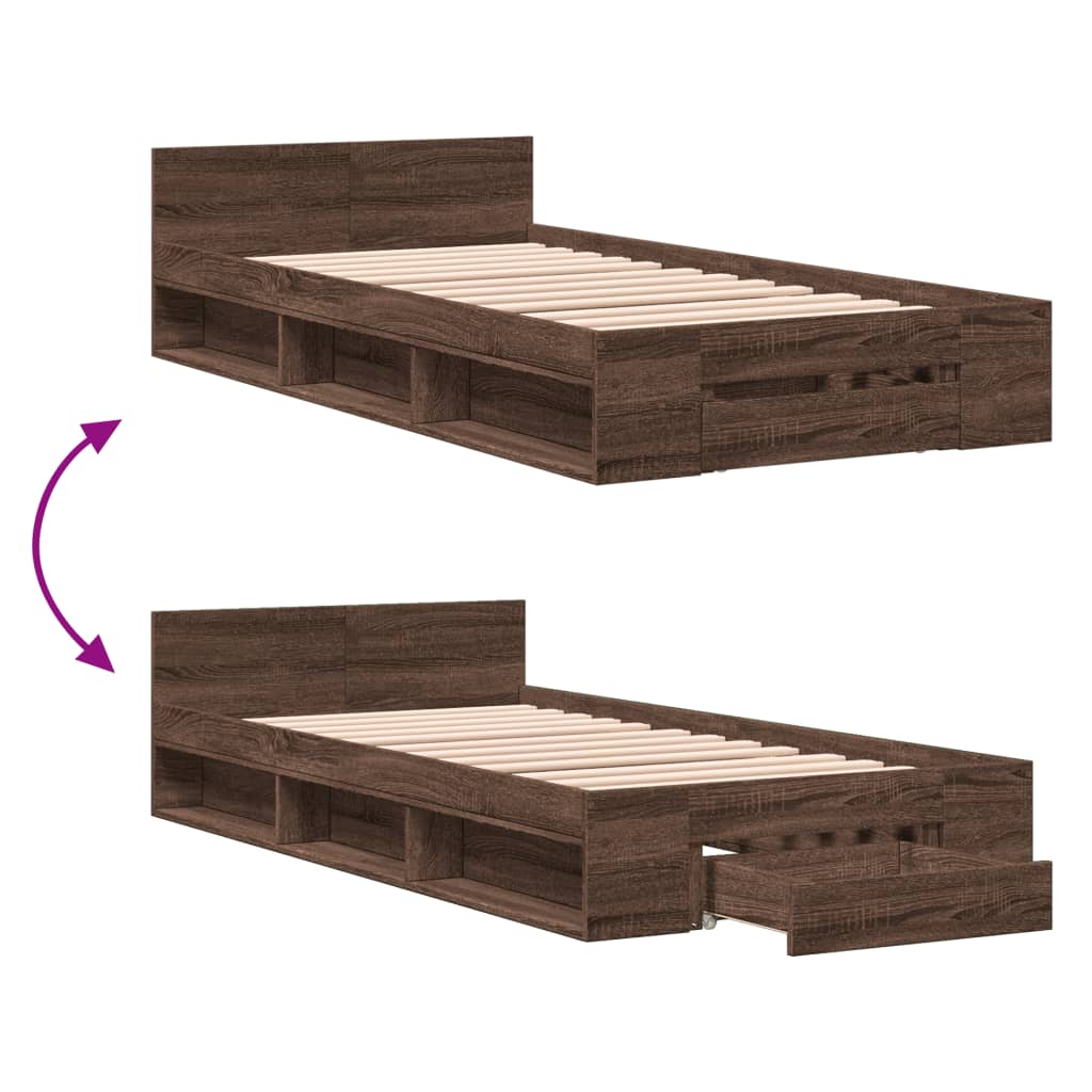 Modern Wooden Single Size 90cm Bed Frame Base With Under Storage Space & Drawer