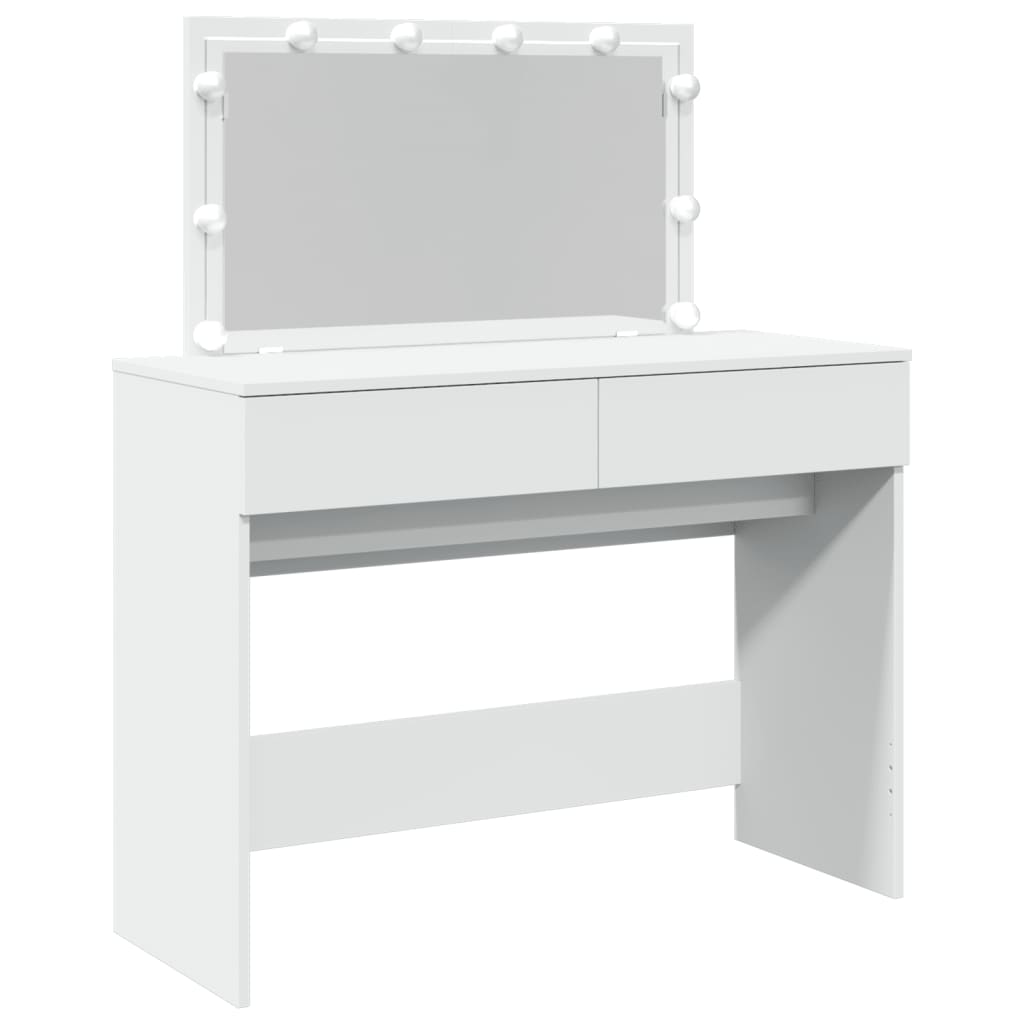Modern Wooden Wide Dressing Table Makeup Vanity Desk With LED Mirror & Drawers