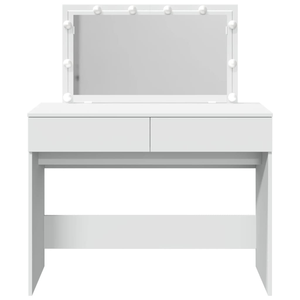 Modern Wooden Wide Dressing Table Makeup Vanity Desk With LED Mirror & Drawers