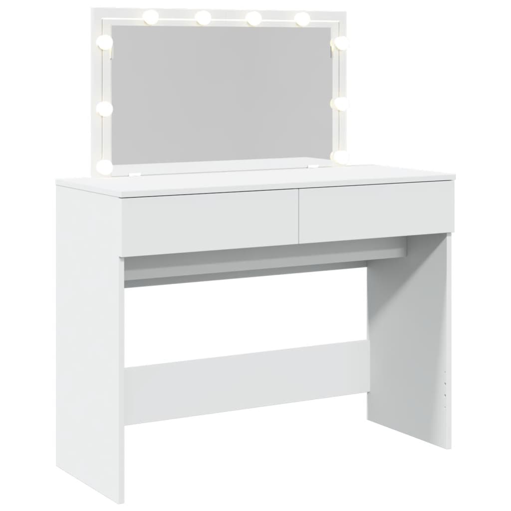 Modern Wooden Wide Dressing Table Makeup Vanity Desk With LED Mirror & Drawers