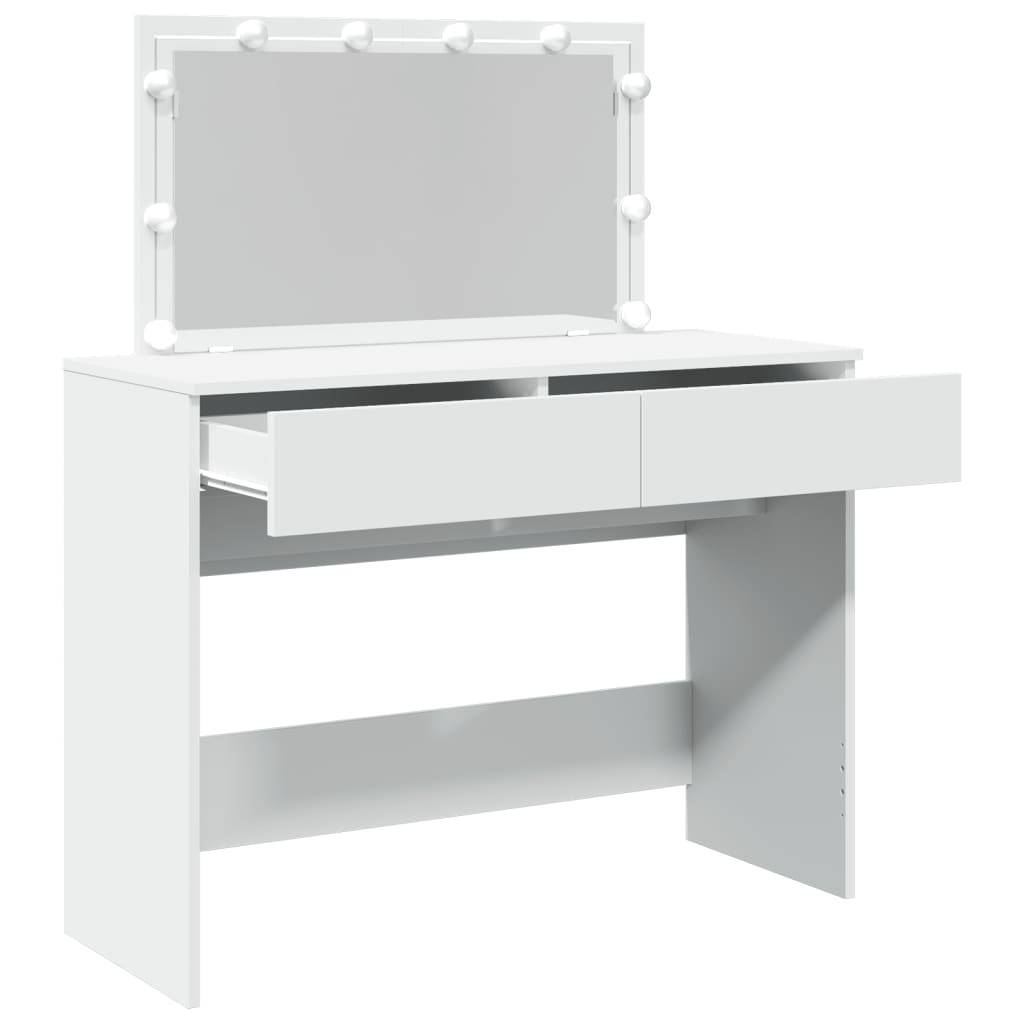 Modern Wooden Wide Dressing Table Makeup Vanity Desk With LED Mirror & Drawers