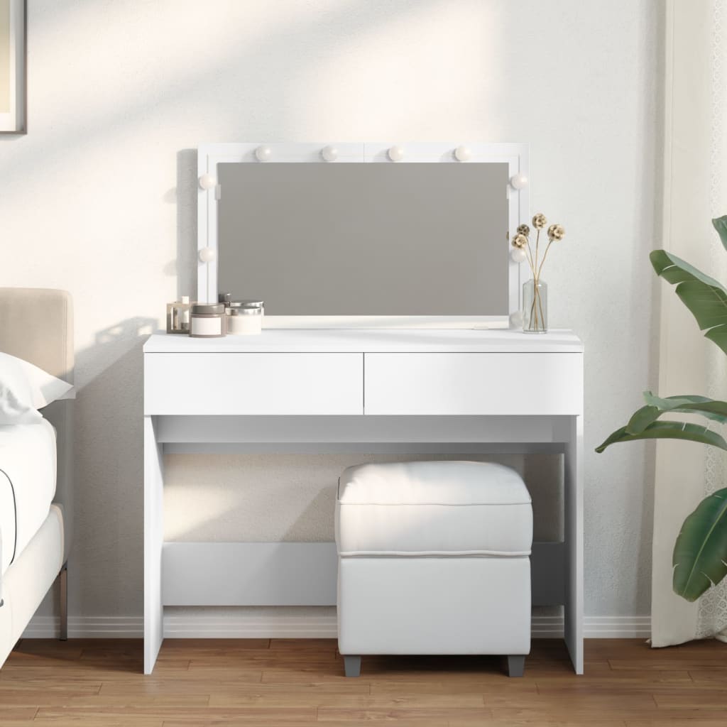 Modern Wooden Wide Dressing Table Makeup Vanity Desk With LED Mirror & Drawers