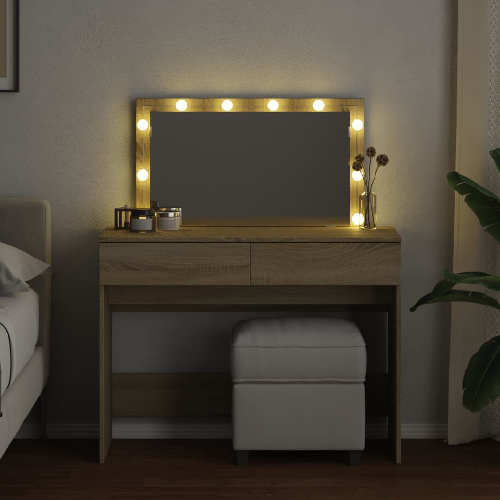 Modern Wooden Wide Dressing Table Makeup Vanity Desk With LED Mirror & Drawers