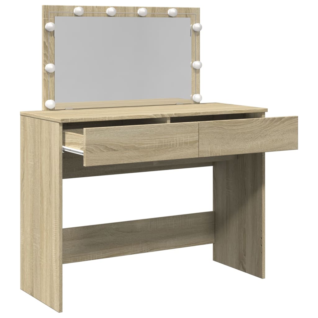 Modern Wooden Wide Dressing Table Makeup Vanity Desk With LED Mirror & Drawers