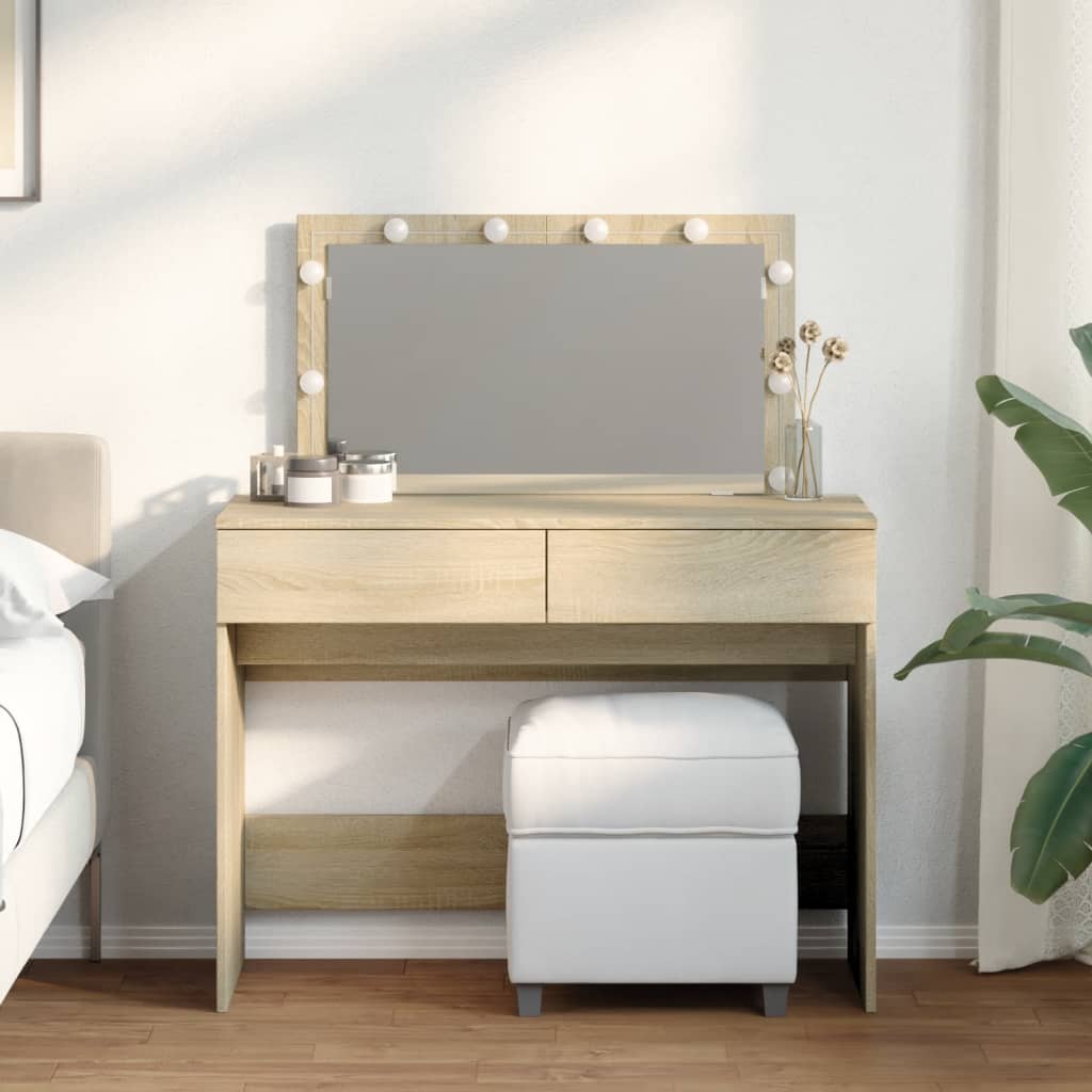 Modern Wooden Wide Dressing Table Makeup Vanity Desk With LED Mirror & Drawers