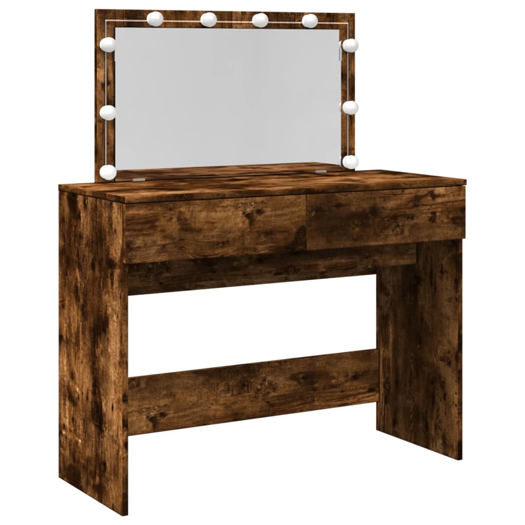 Modern Wooden Wide Dressing Table Makeup Vanity Desk With LED Mirror & Drawers