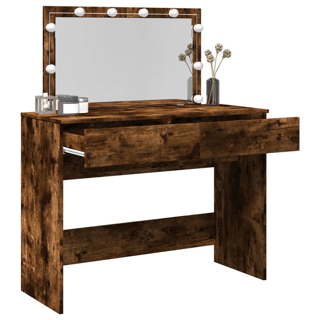Modern Wooden Wide Dressing Table Makeup Vanity Desk With LED Mirror & Drawers