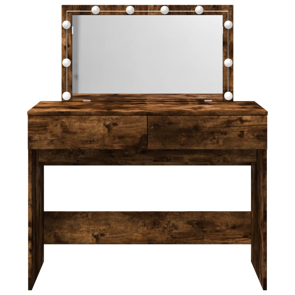 Modern Wooden Wide Dressing Table Makeup Vanity Desk With LED Mirror & Drawers