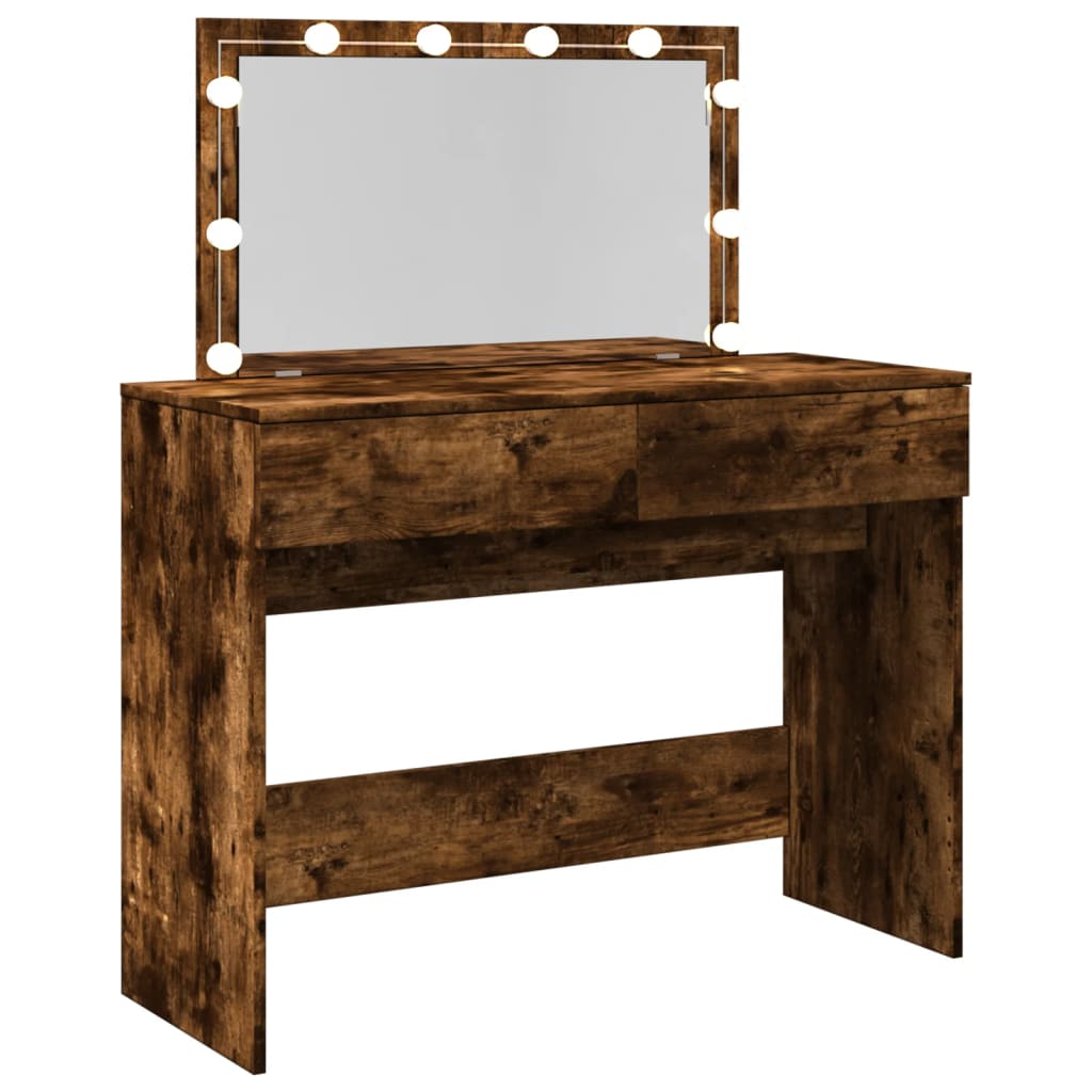 Modern Wooden Wide Dressing Table Makeup Vanity Desk With LED Mirror & Drawers