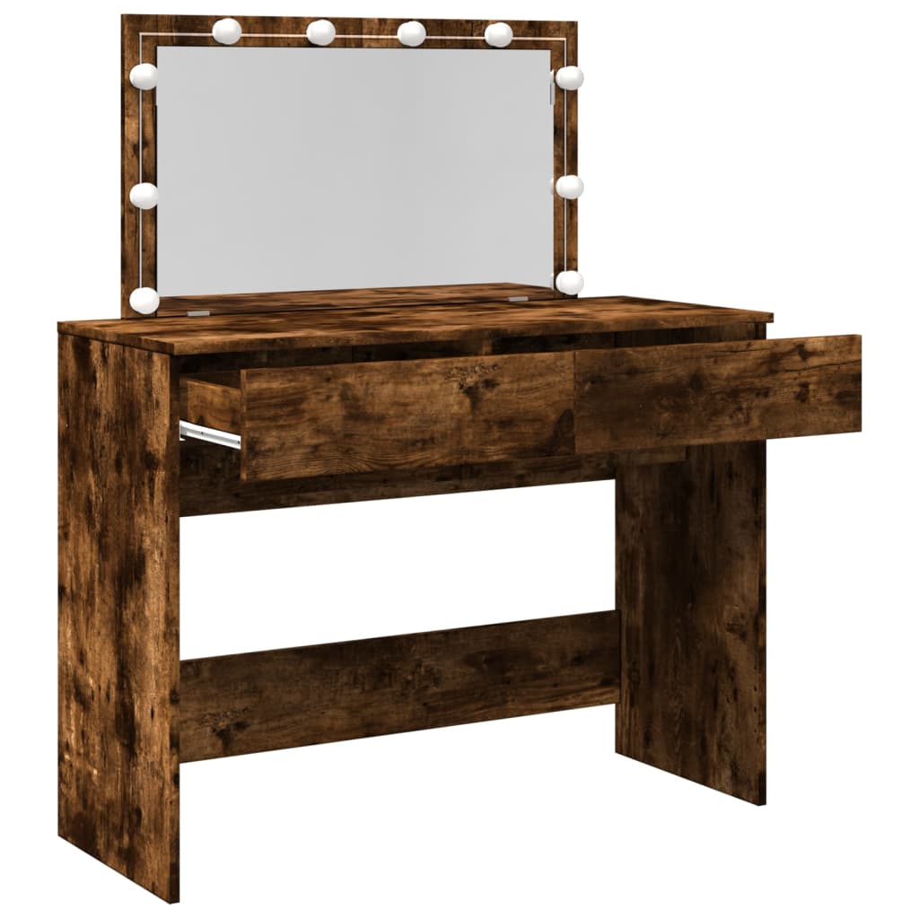 Modern Wooden Wide Dressing Table Makeup Vanity Desk With LED Mirror & Drawers