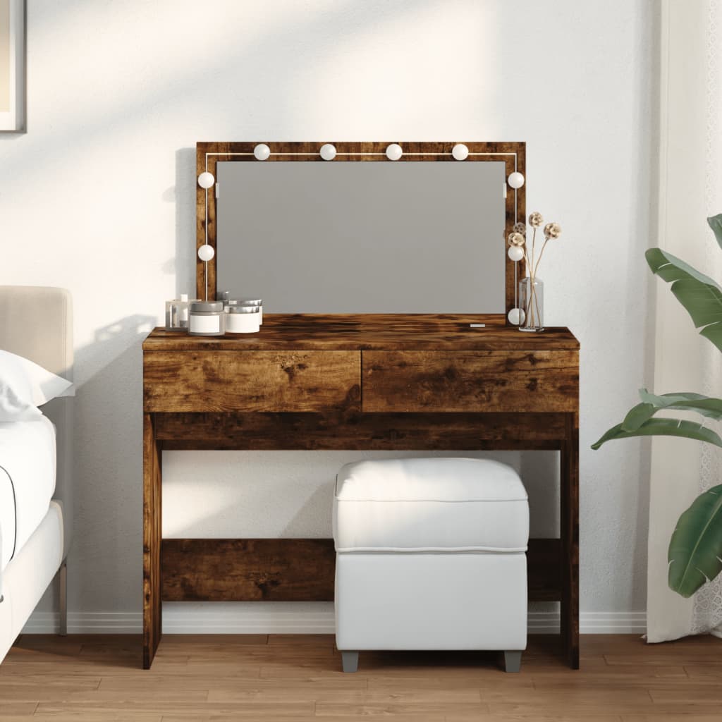 Modern Wooden Wide Dressing Table Makeup Vanity Desk With LED Mirror & Drawers