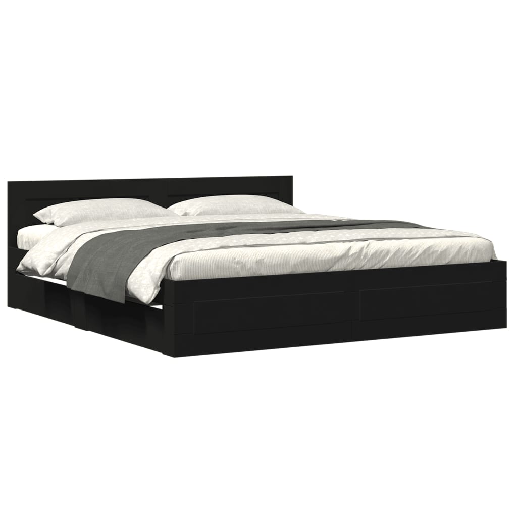 Modern Wooden Super King Size 180cm Bed Frame Base With Headboard & Drawers