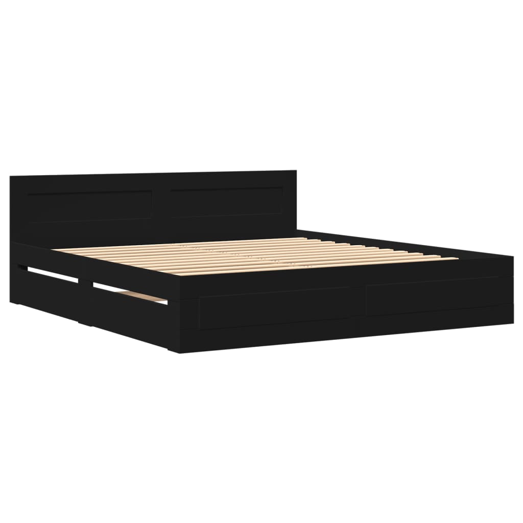 Modern Wooden Super King Size 180cm Bed Frame Base With Headboard & Drawers