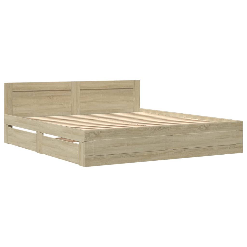 Modern Wooden Super King Size 180cm Bed Frame Base With Headboard & Drawers